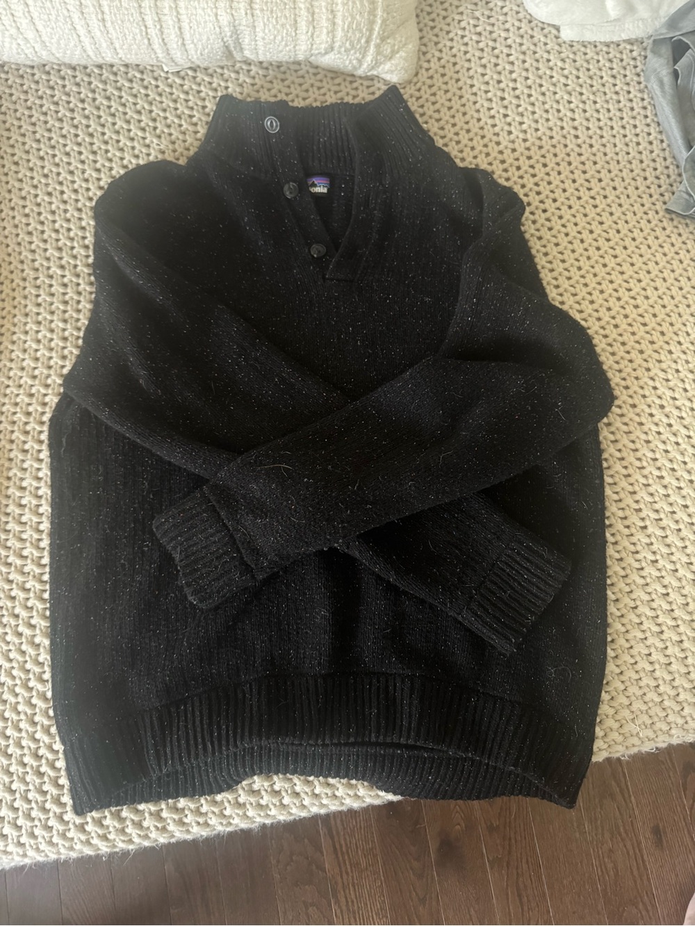 Men's Black Button-Neck Sweater